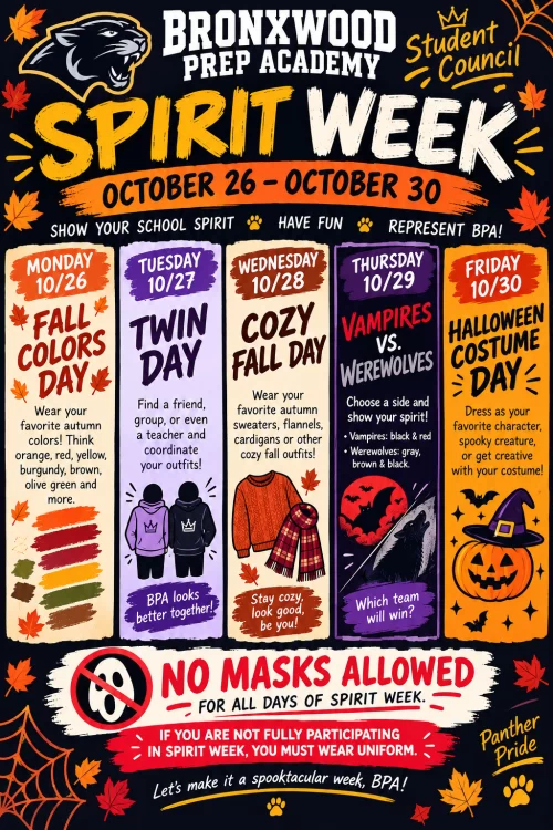 Bronxwood Spirit Week Halloween Poster
